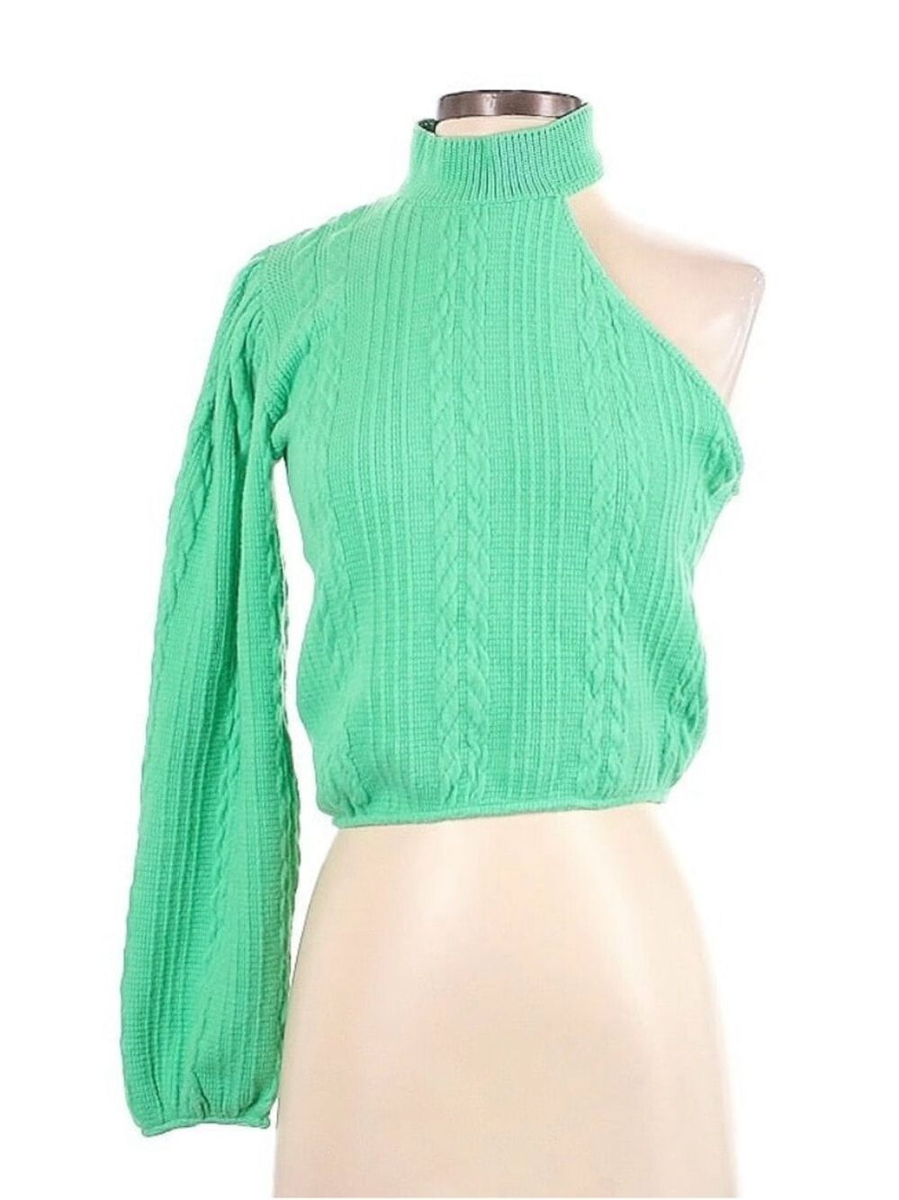 Green Cold-Shoulder Cable Knit Sweater